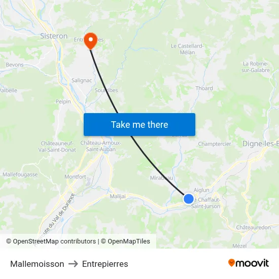 Mallemoisson to Entrepierres map