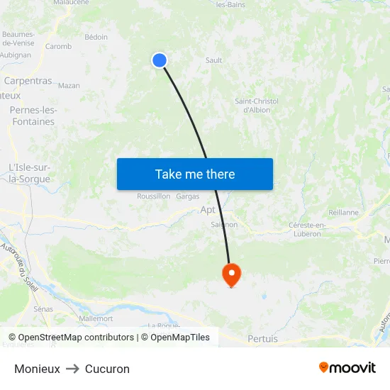 Monieux to Cucuron map