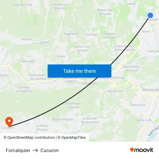 Forcalquier to Cucuron map