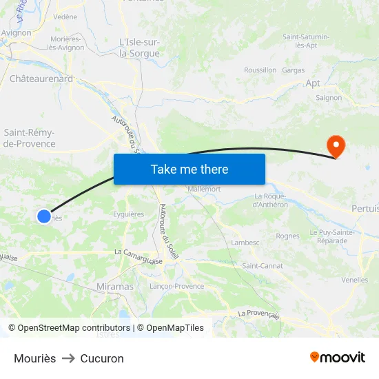 Mouriès to Cucuron map
