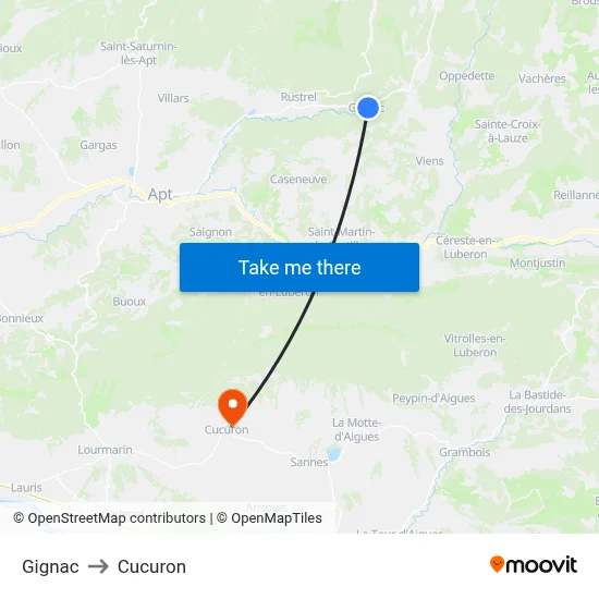 Gignac to Cucuron map