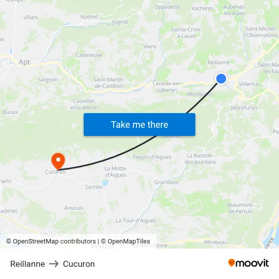 Reillanne to Cucuron map