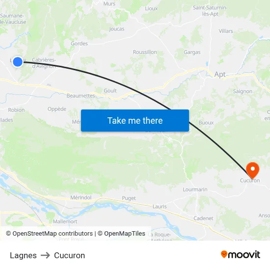 Lagnes to Cucuron map