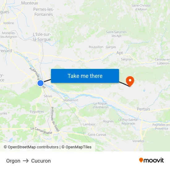 Orgon to Cucuron map