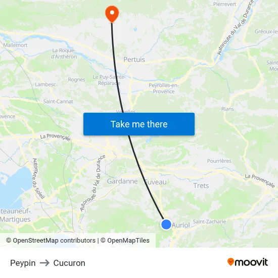 Peypin to Cucuron map