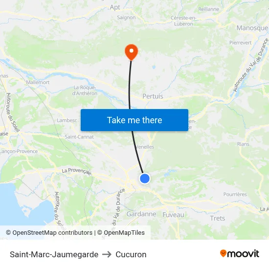 Saint-Marc-Jaumegarde to Cucuron map