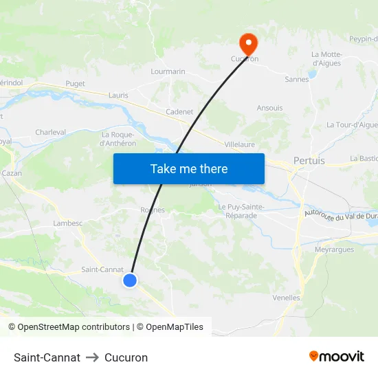 Saint-Cannat to Cucuron map