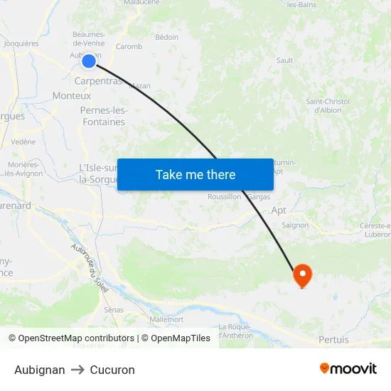 Aubignan to Cucuron map