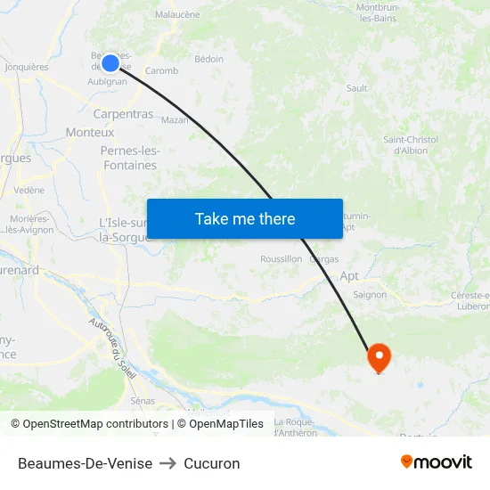 Beaumes-De-Venise to Cucuron map