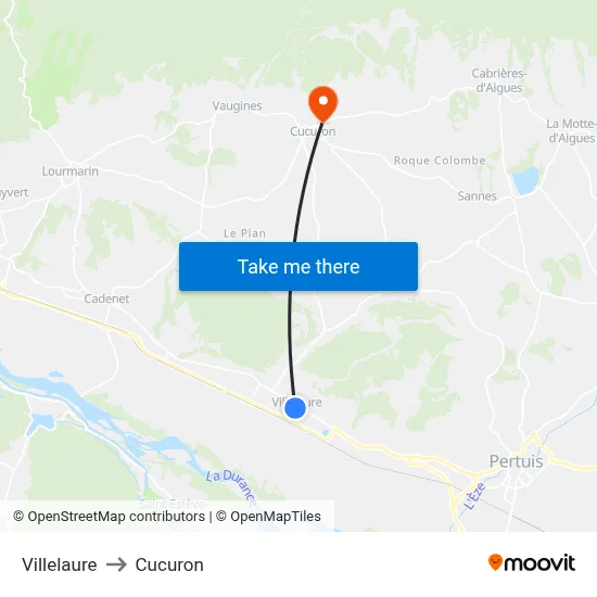 Villelaure to Cucuron map