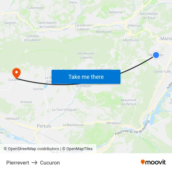 Pierrevert to Cucuron map