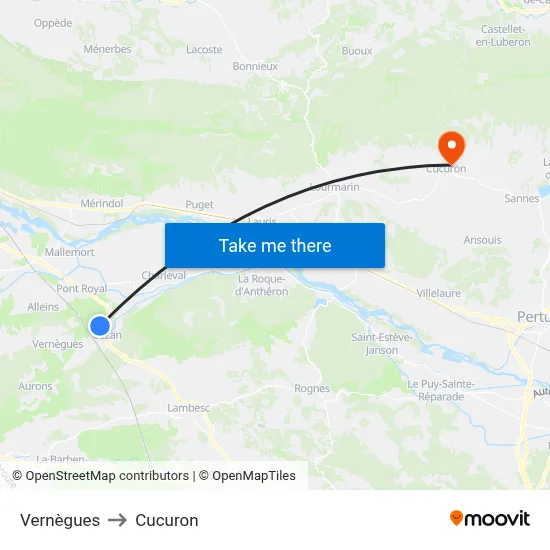 Vernègues to Cucuron map
