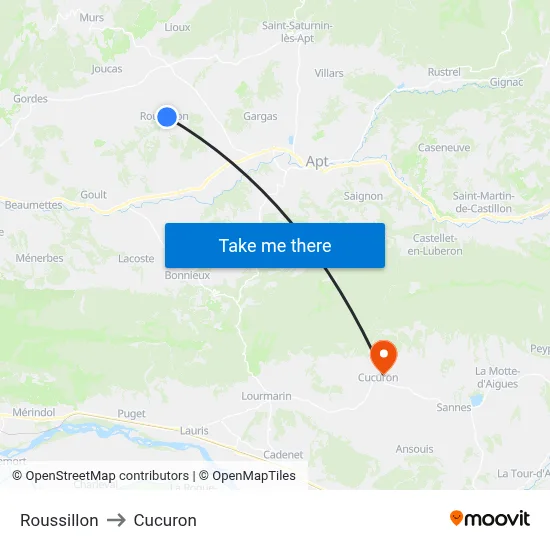 Roussillon to Cucuron map