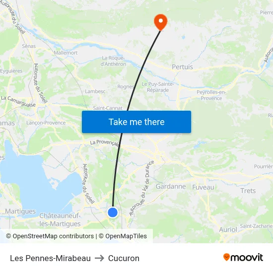 Les Pennes-Mirabeau to Cucuron map