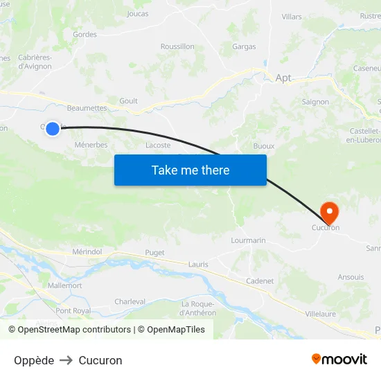 Oppède to Cucuron map