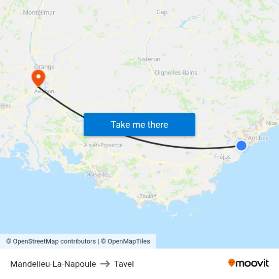 Mandelieu-La-Napoule to Tavel map