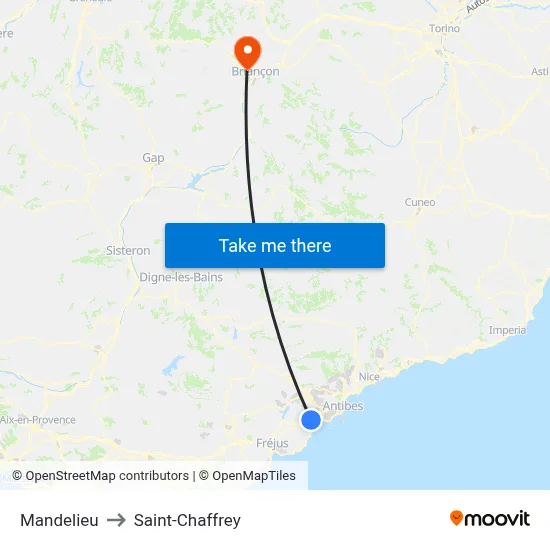 Mandelieu to Saint-Chaffrey map