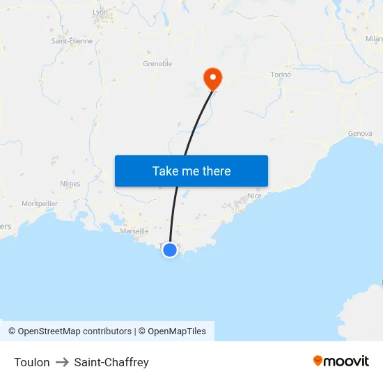 Toulon to Saint-Chaffrey map