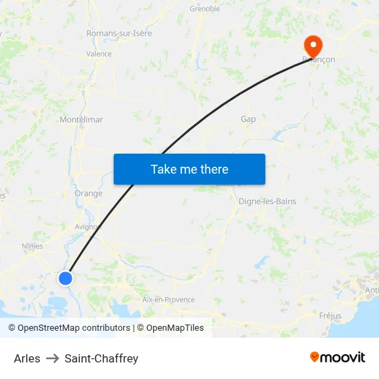 Arles to Saint-Chaffrey map