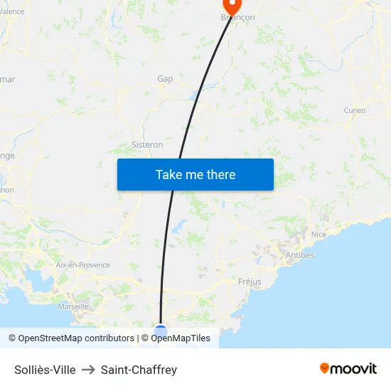 Solliès-Ville to Saint-Chaffrey map