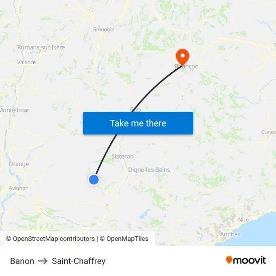 Banon to Saint-Chaffrey map