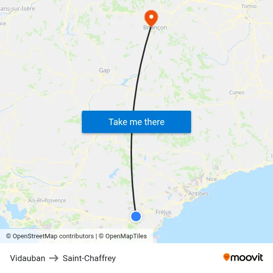Vidauban to Saint-Chaffrey map