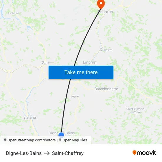 Digne-Les-Bains to Saint-Chaffrey map