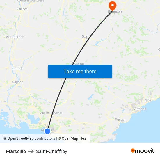 Marseille to Saint-Chaffrey map