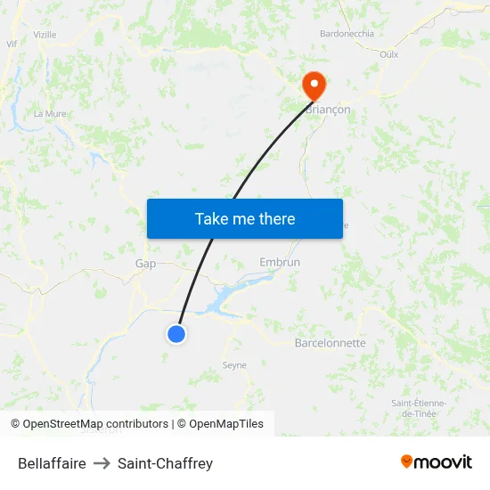 Bellaffaire to Saint-Chaffrey map