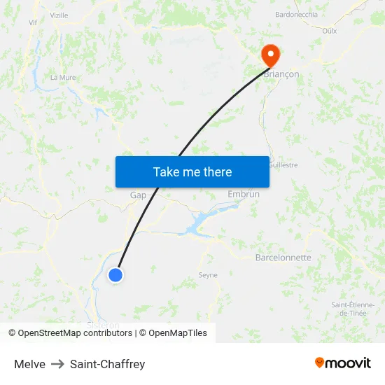 Melve to Saint-Chaffrey map