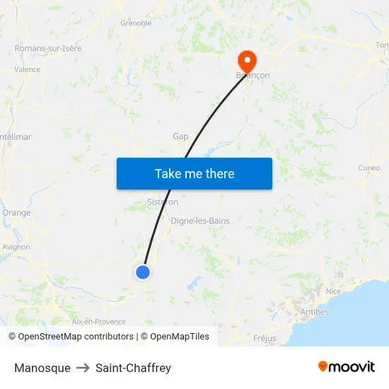 Manosque to Saint-Chaffrey map