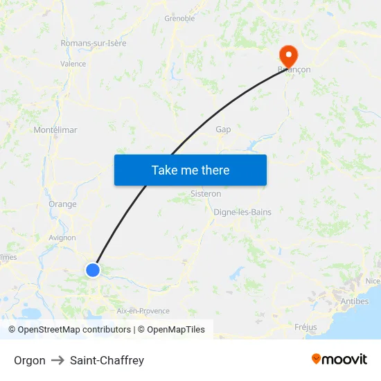 Orgon to Saint-Chaffrey map