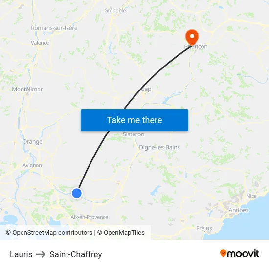 Lauris to Saint-Chaffrey map