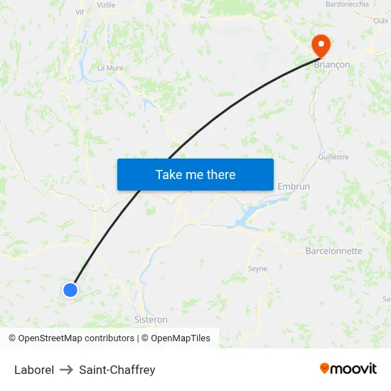 Laborel to Saint-Chaffrey map