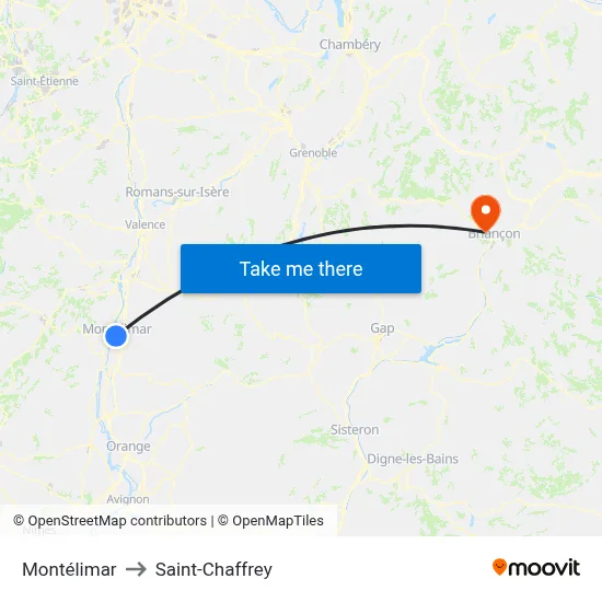 Montélimar to Saint-Chaffrey map