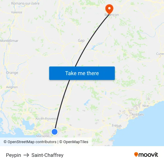 Peypin to Saint-Chaffrey map