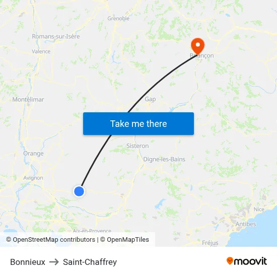 Bonnieux to Saint-Chaffrey map