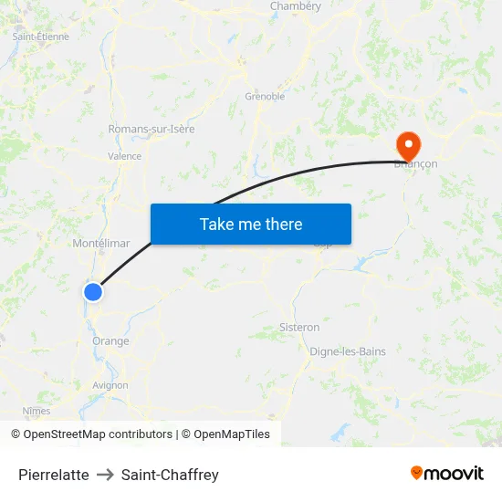 Pierrelatte to Saint-Chaffrey map