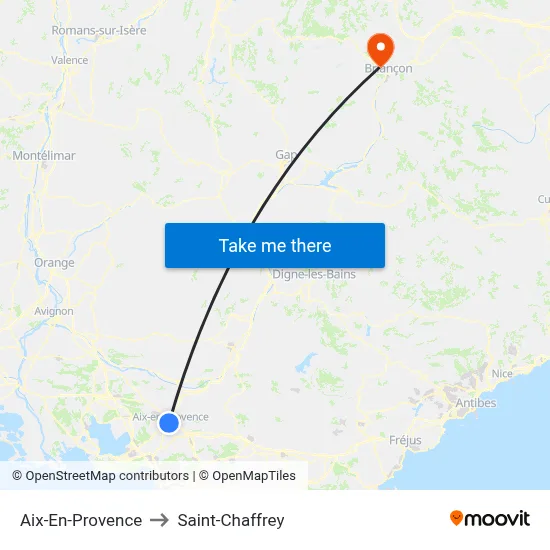 Aix-En-Provence to Saint-Chaffrey map