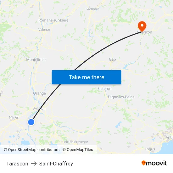 Tarascon to Saint-Chaffrey map