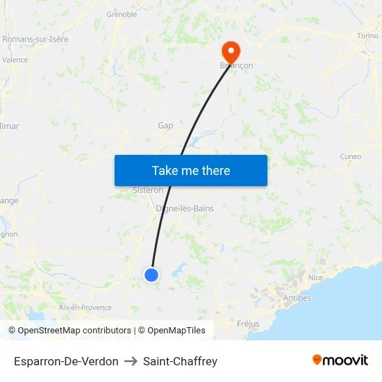 Esparron-De-Verdon to Saint-Chaffrey map