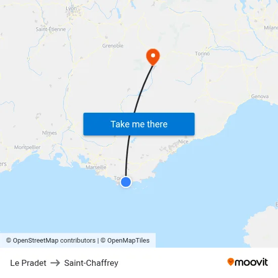 Le Pradet to Saint-Chaffrey map