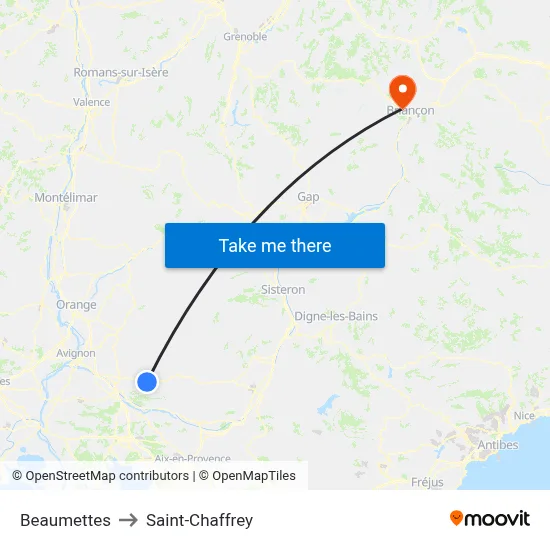 Beaumettes to Saint-Chaffrey map