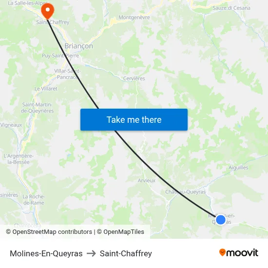 Molines-En-Queyras to Saint-Chaffrey map