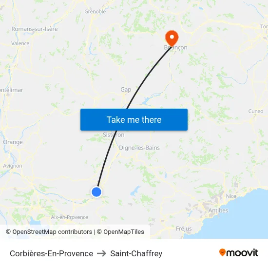 Corbières-En-Provence to Saint-Chaffrey map