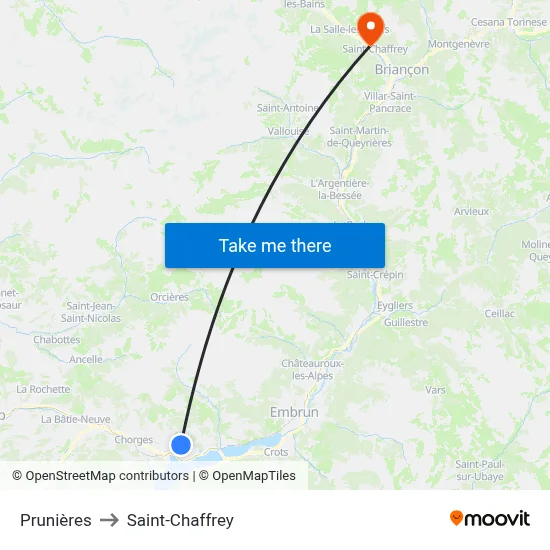Prunières to Saint-Chaffrey map