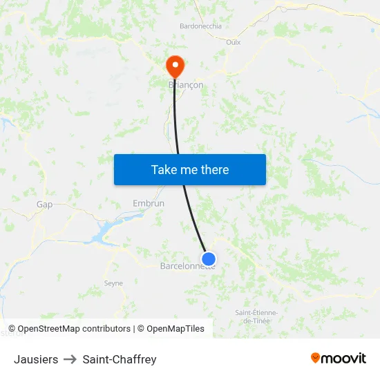 Jausiers to Saint-Chaffrey map