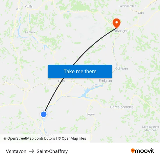 Ventavon to Saint-Chaffrey map