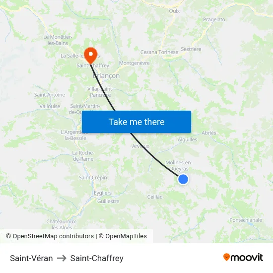 Saint-Véran to Saint-Chaffrey map