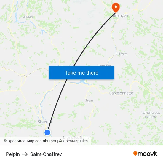 Peipin to Saint-Chaffrey map